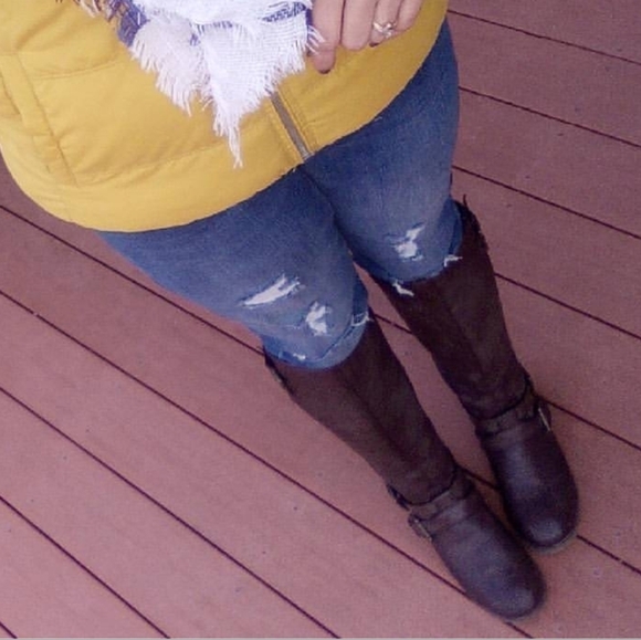 Madden Girl Riding Boots Legacie Buckle Rear Zip Chocolate Brown 9.5 - Picture 14 of 15